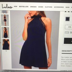Medium navy blue lace halter dress from Lulus